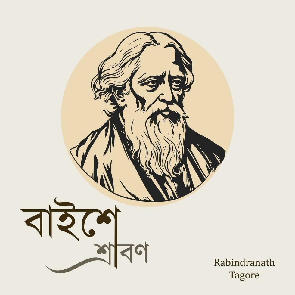 22 oye srabón, rabindranath Tagore, srabón, rabindranath, social medios de comunicación enviar diseño vector