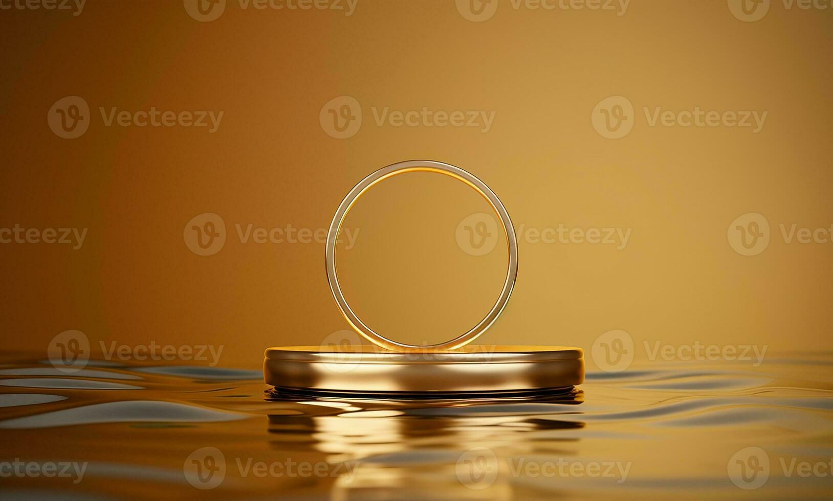 Gold rings. Floating podium product display backdrop gold color. AI Generated photo