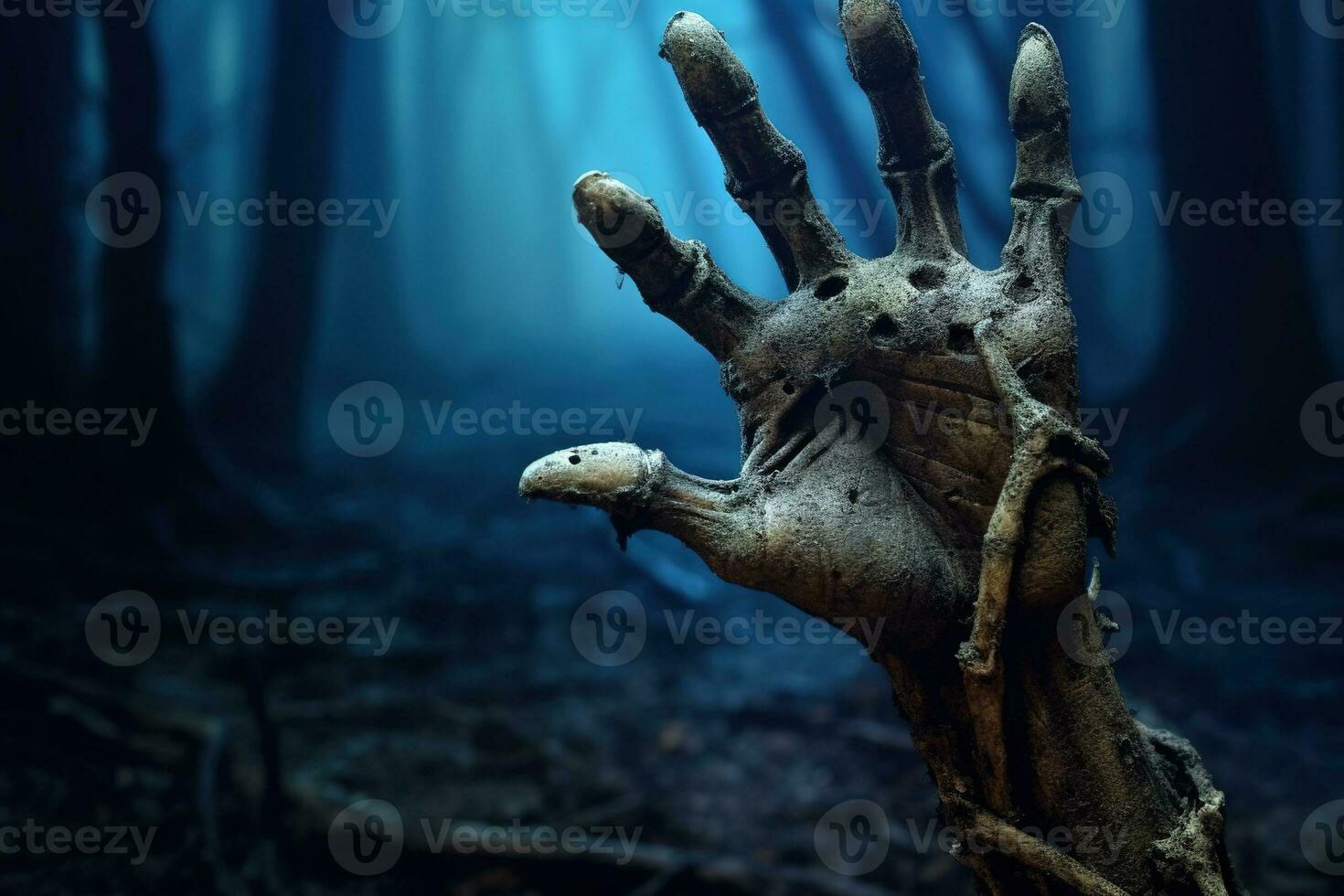 Zombie hand. Halloween background with zombie hand. AI Generated photo