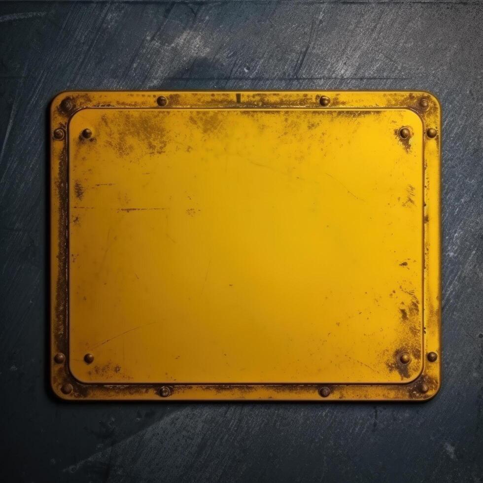 yellow sign in factory wall with copy space photo