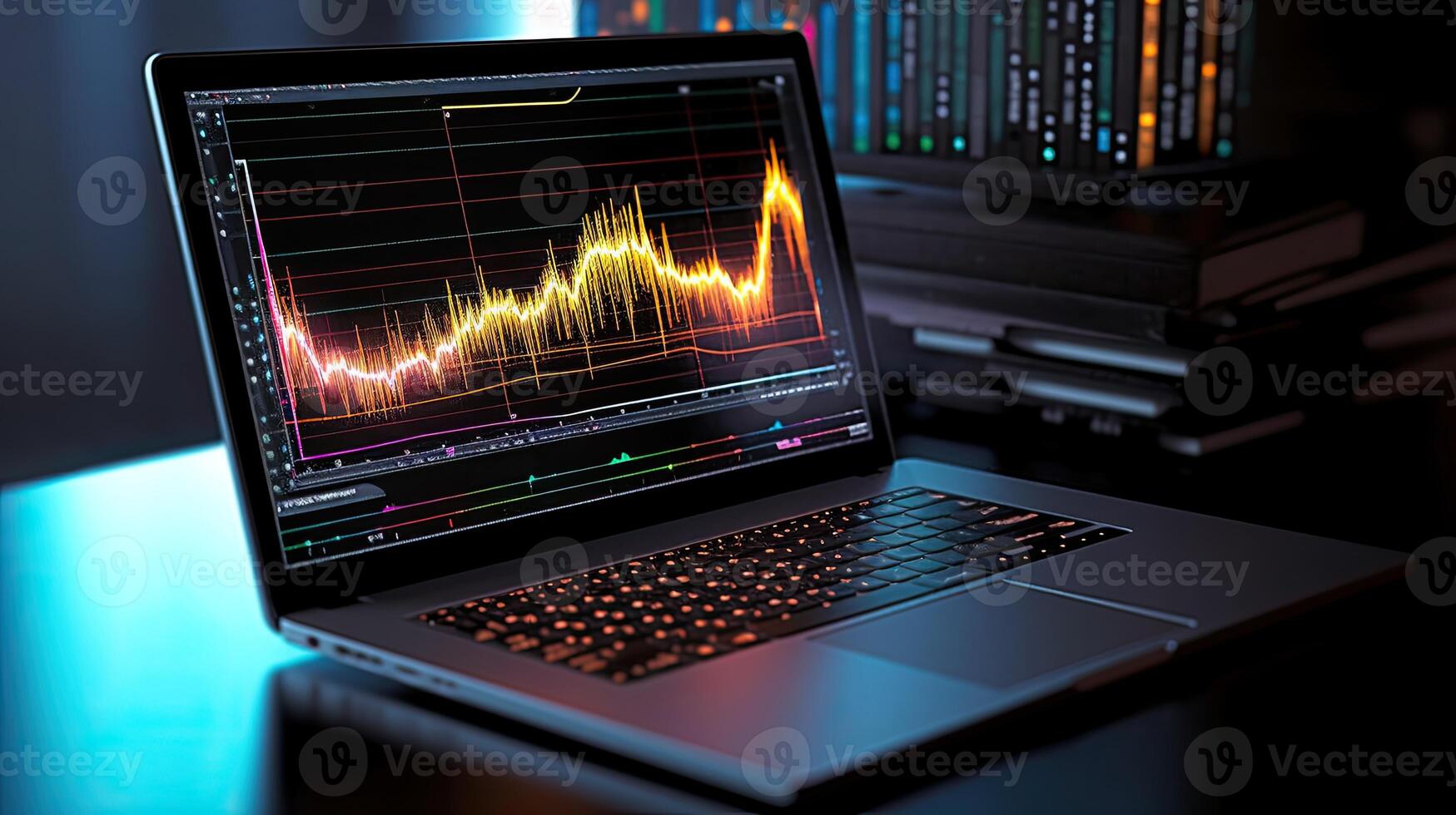 A Laptop and analytical data digital art created with technology photo