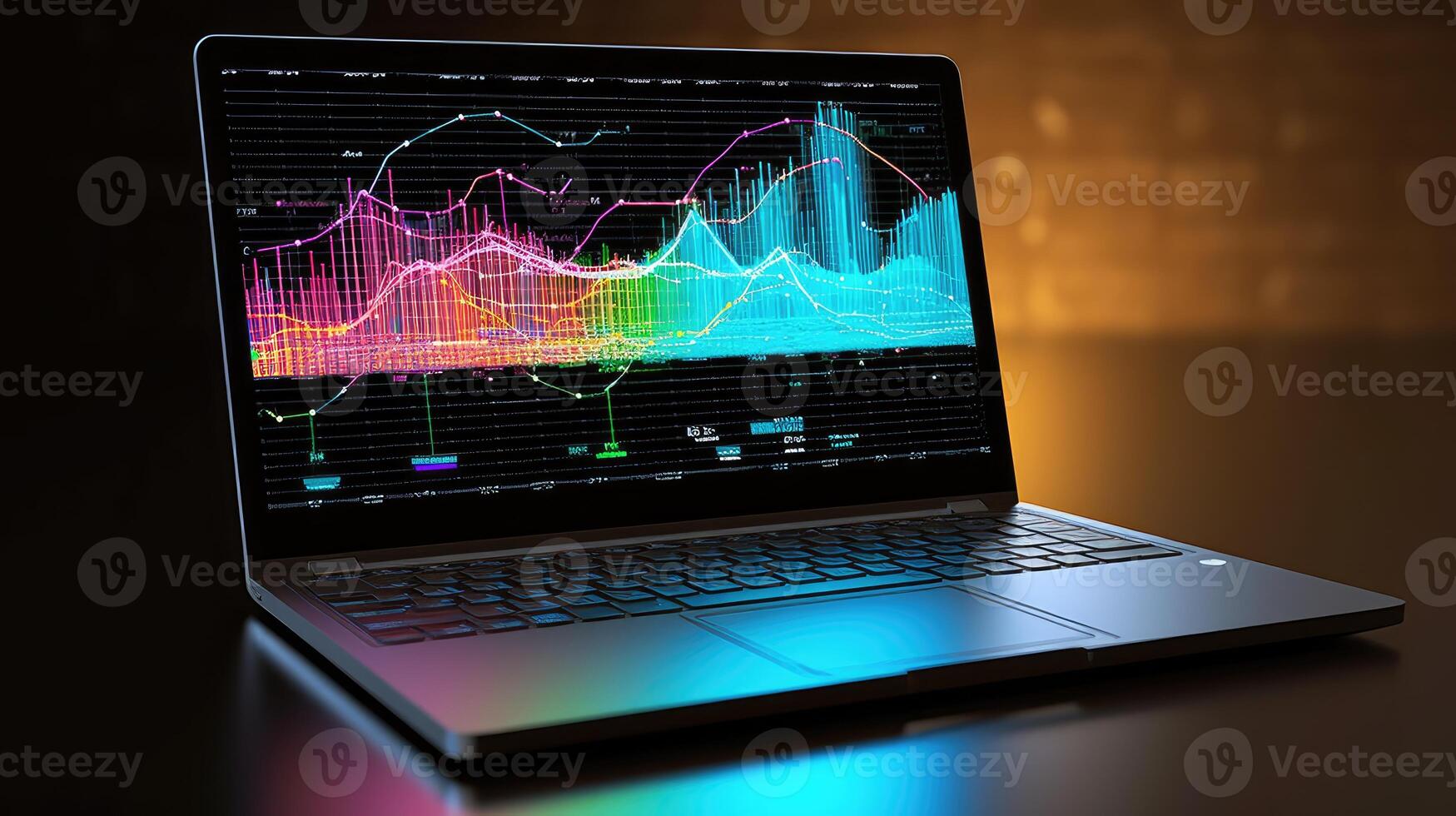 A Laptop and analytical data digital art created with technology photo