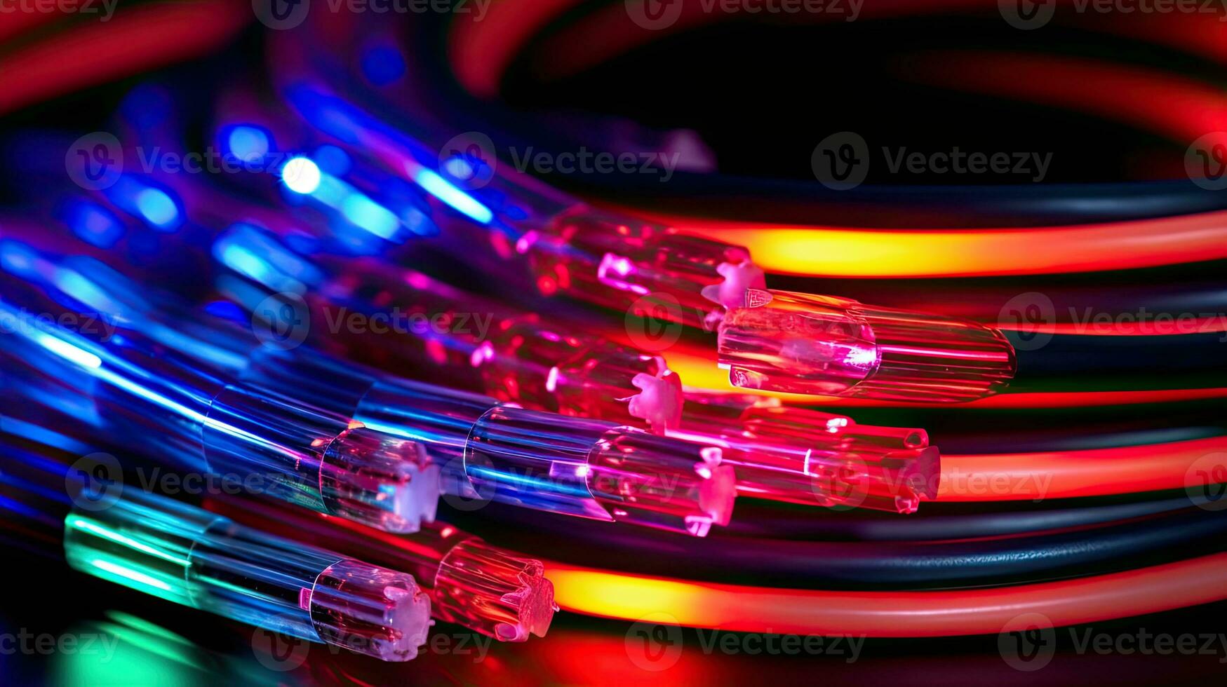 colored electric cables and led. optical fiber, intense colors, background for technology image and new business trends created generative ai photo