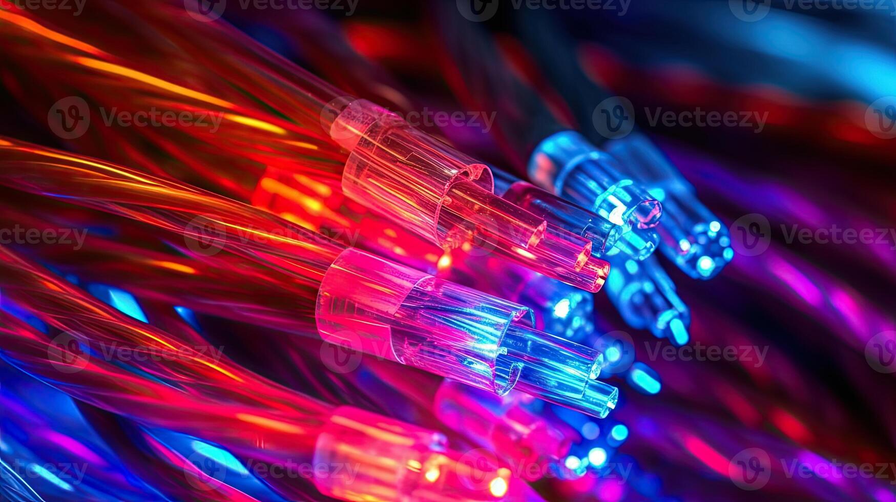 colored electric cables and led. optical fiber, intense colors, background for technology image and new business trends created generative ai photo