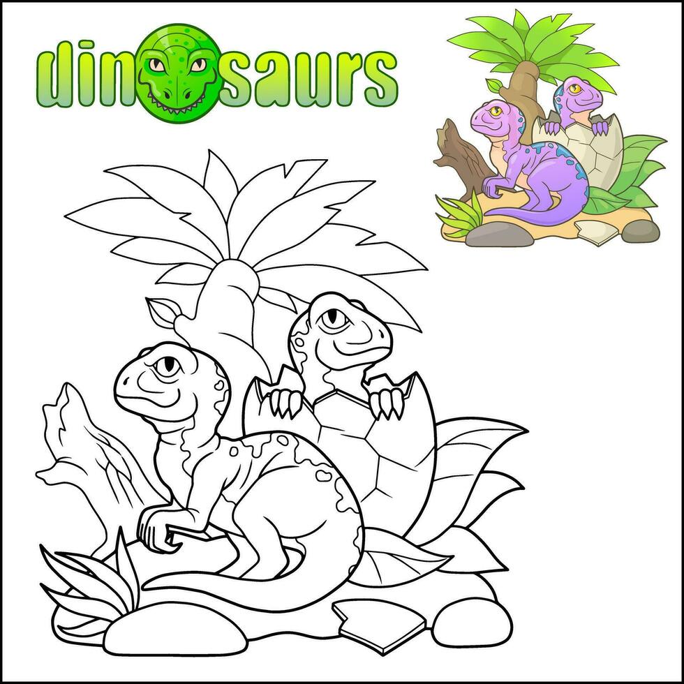 cute newborn dinosaurs coloring book vector