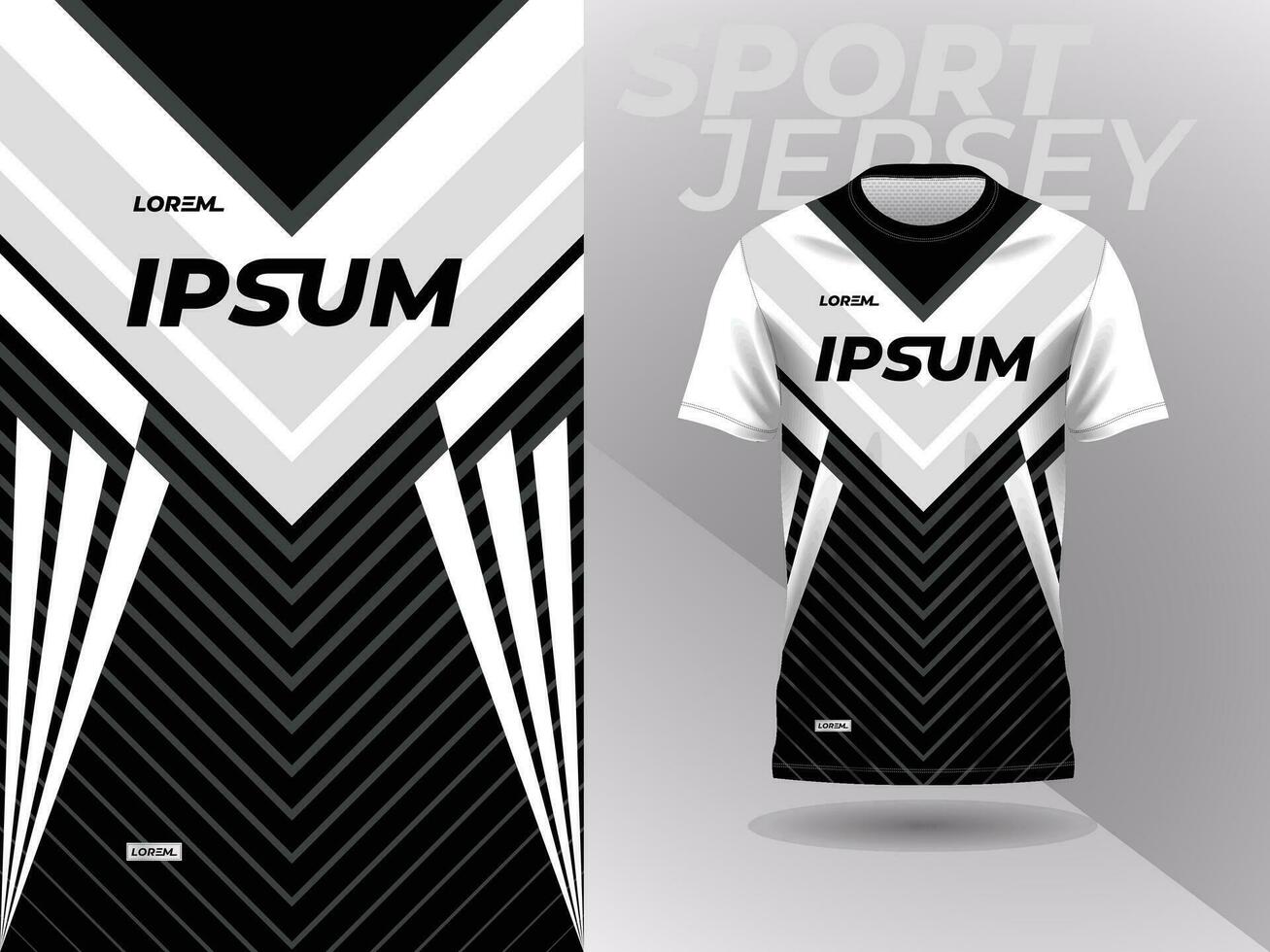 black white shirt sport jersey mockup template design for soccer, football, racing, gaming, motocross, cycling, and running vector