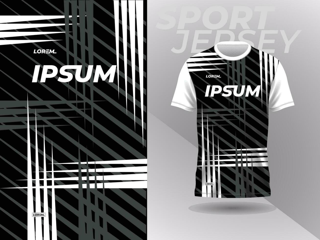 black white shirt sport jersey mockup template design for soccer, football, racing, gaming, motocross, cycling, and running vector