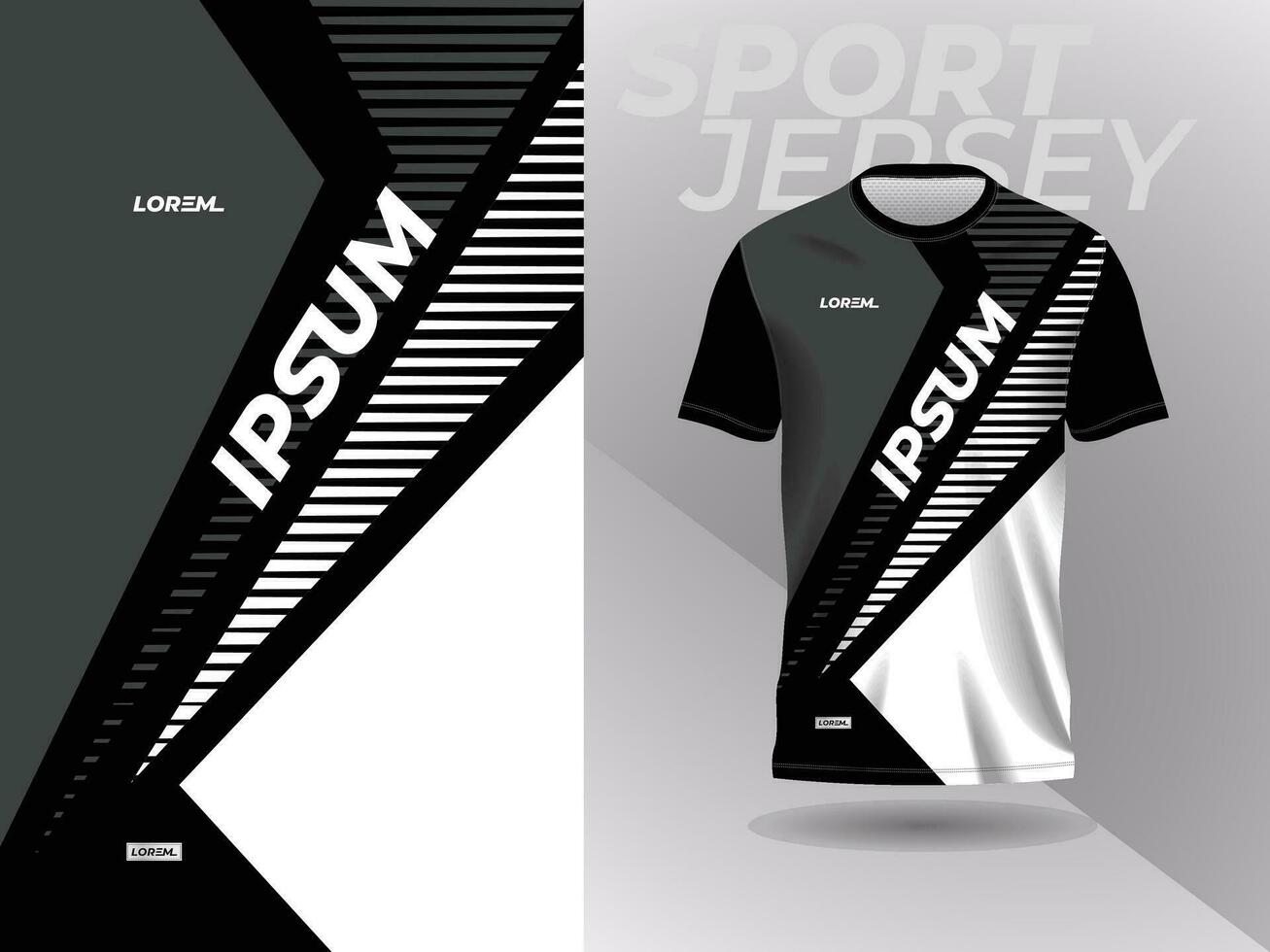 black white shirt sport jersey mockup template design for soccer, football, racing, gaming, motocross, cycling, and running vector