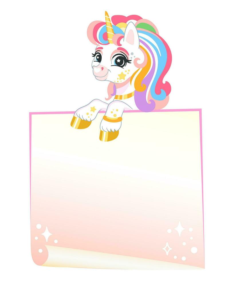 Empty banner with cartoon unicorn vector illustration