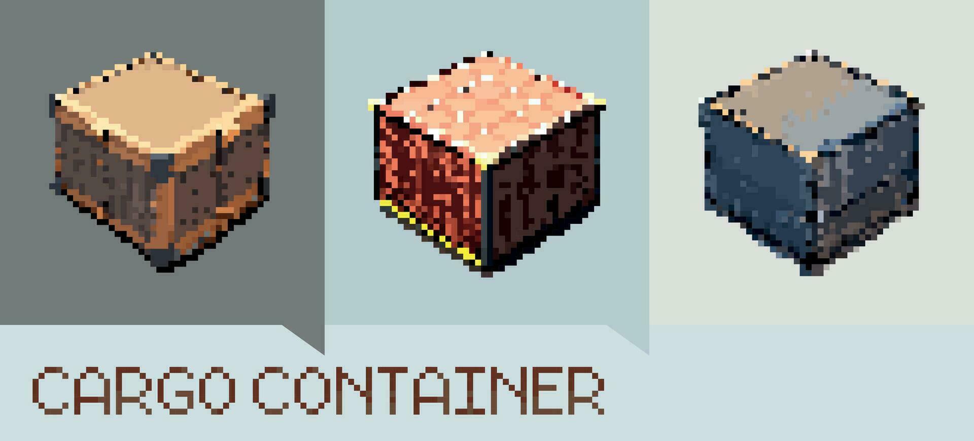 Pixel cargo containers set vector