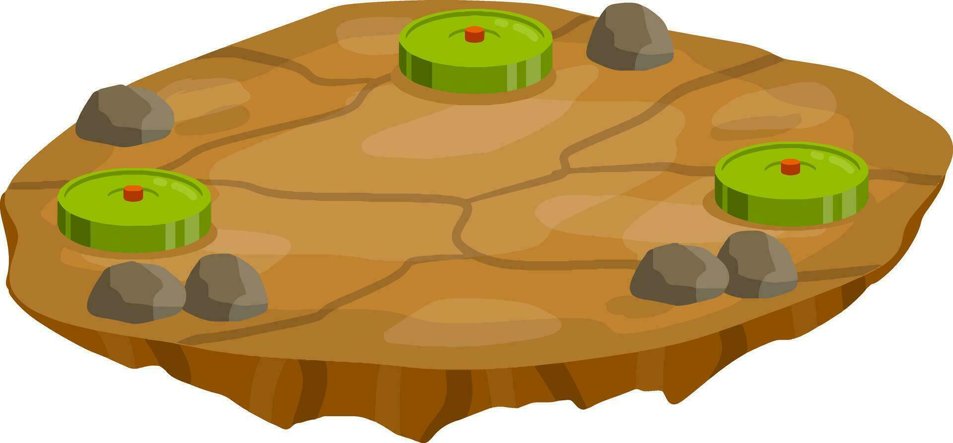 Minefield. Green lawn with bombs. Set of mines on ground. Rocks and grass. Modern warfare landscape. Explosive element of war. Cartoon flat illustration vector