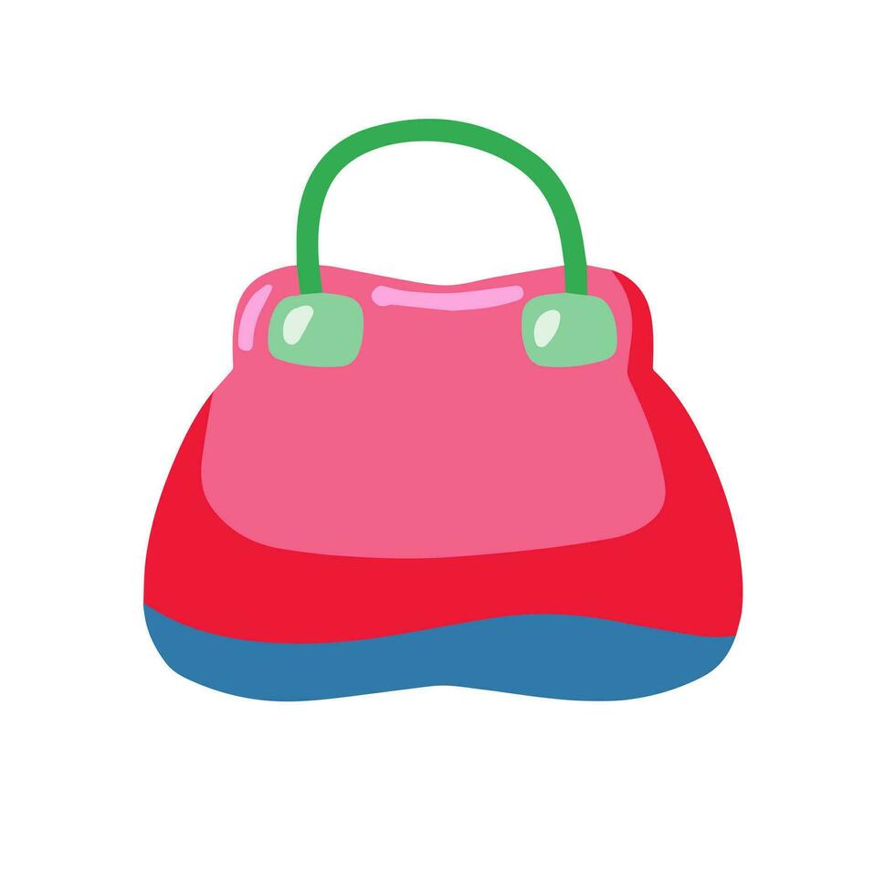 Women bag. Flat handbag. Pink Stylish purse. Personal accessory. Cartoon illustration isolated on white vector