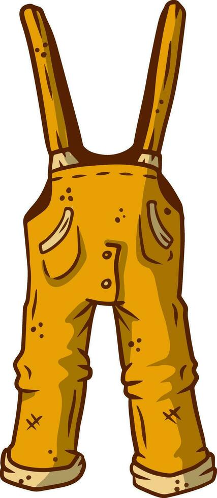 Orange overalls for the worker. Denim Clothing with pockets. The gardener and farmer element. Drawn cartoon illustration vector