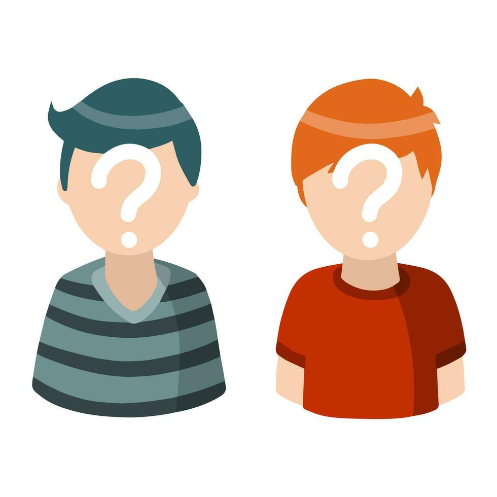 Man with question mark. Unknown person. Social network avatar. Cute character. Young boy. Flat cartoon illustration vector