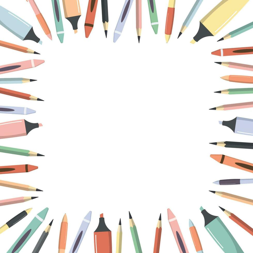 Colorful Pens Lined Randomly on One Corner of the Image on White Background  Making a Frame for School, University, Coloring, Note Stock Photo - Image  of group, draw: 166876100