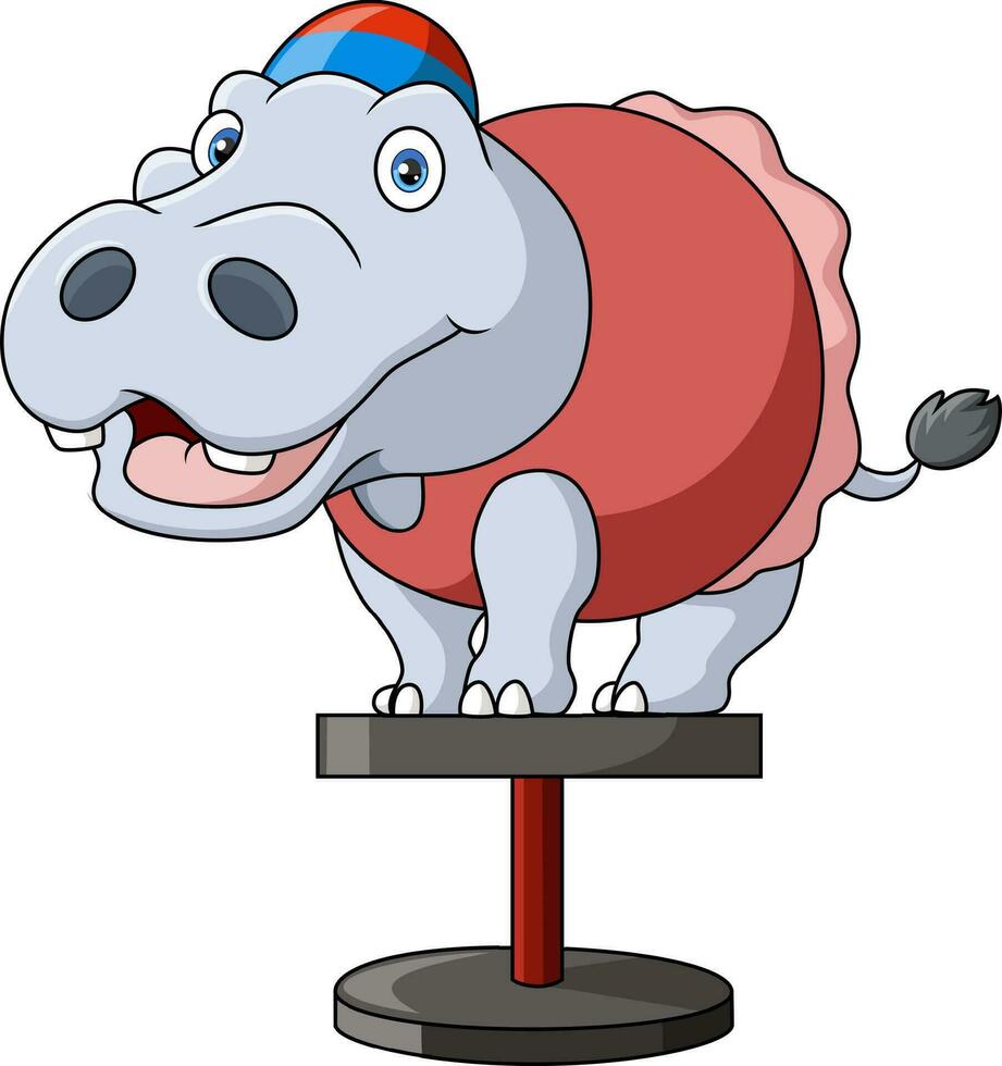 Cute circus hippo cartoon on white background vector