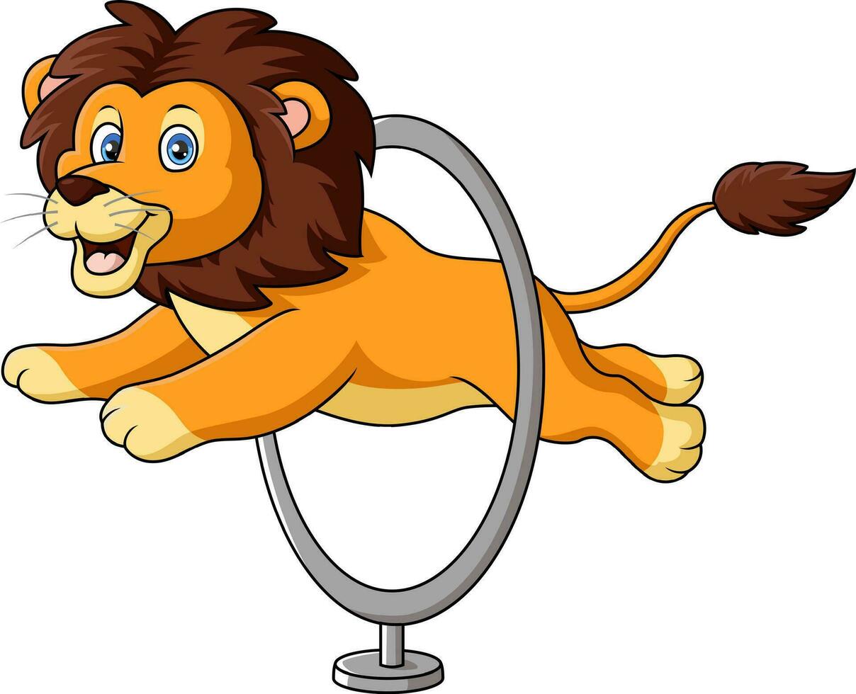 Cute lion jumping through ring vector