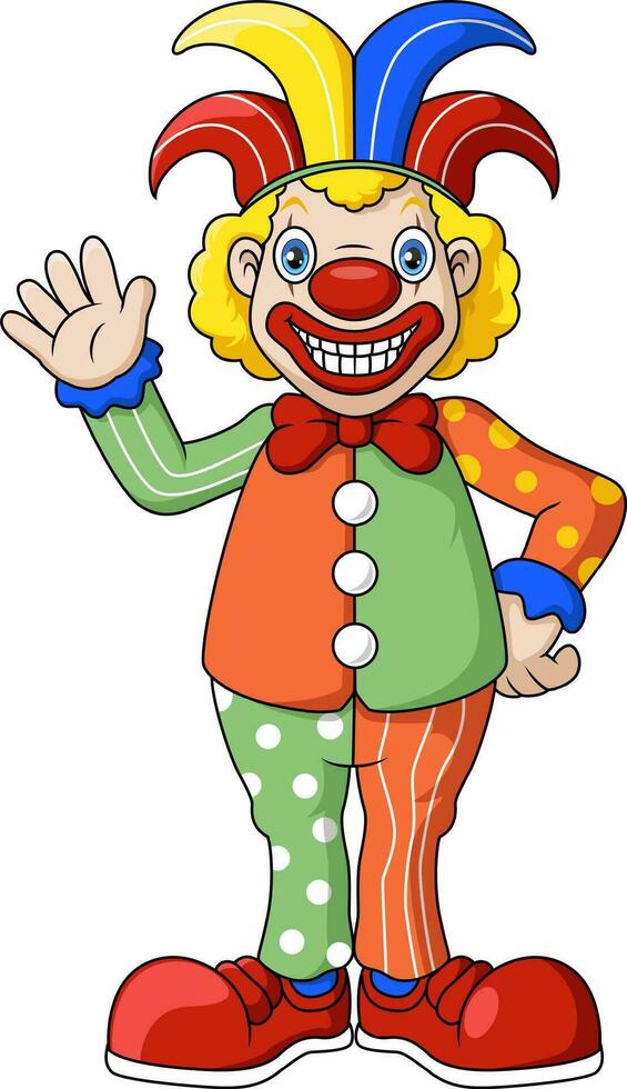 Cute clown cartoon waving hand vector