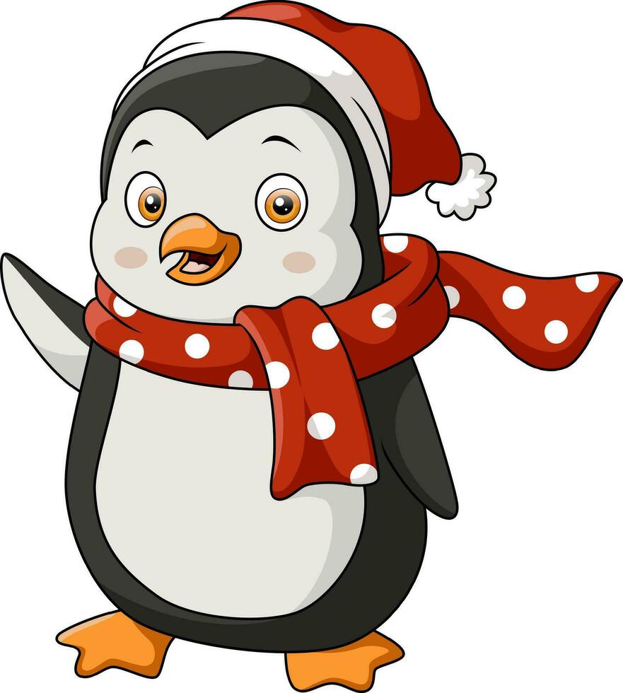 Cute penguin wearing hat and scarf vector