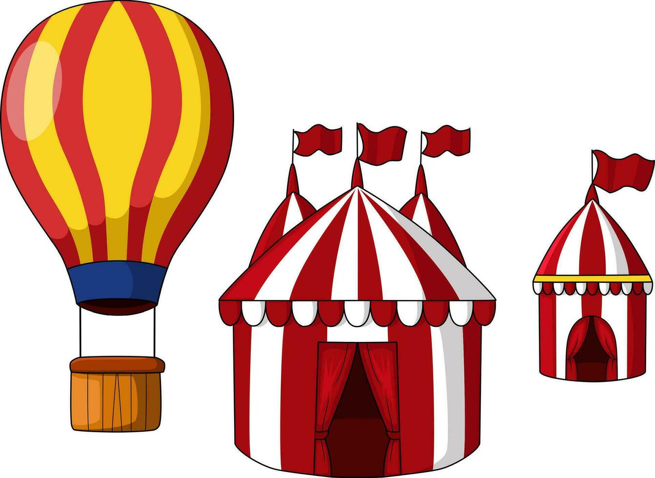 Hot air balloon and red circus tent vector