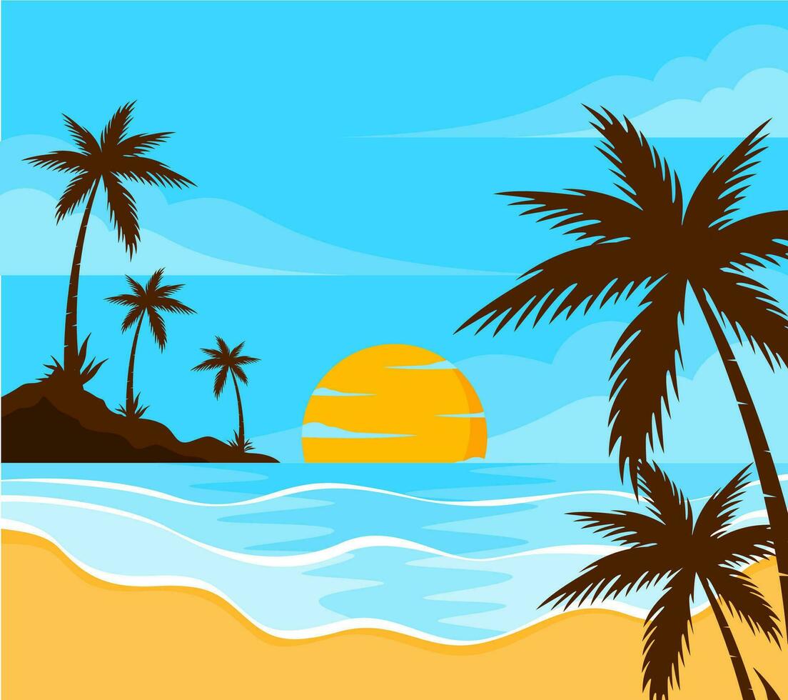 summer on the beach palm vector illustration background