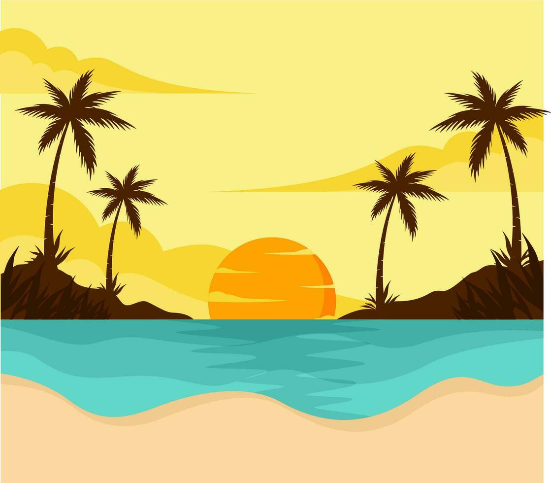 puesta de sol paisaje verano playa antecedentes vector