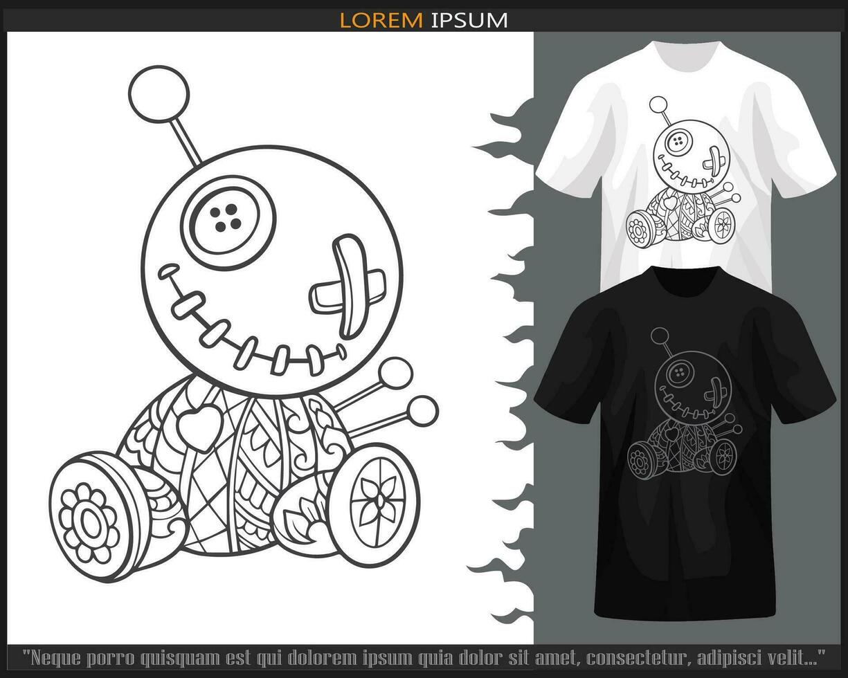 voodoo doll mandala arts isolated on black and white t shirt. vector