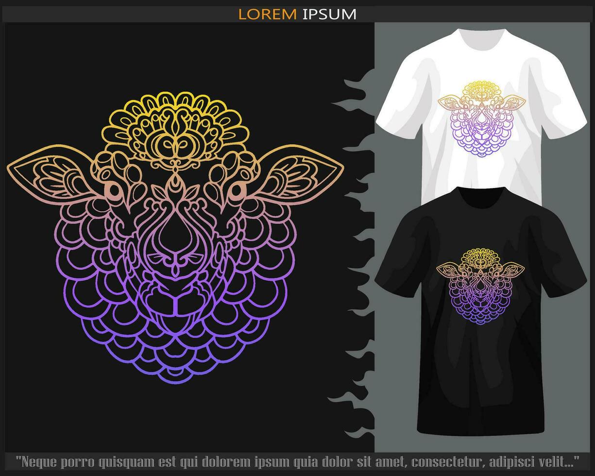 Gradient Colorful of sheep head mandala arts isolated on black and white t shirt. vector