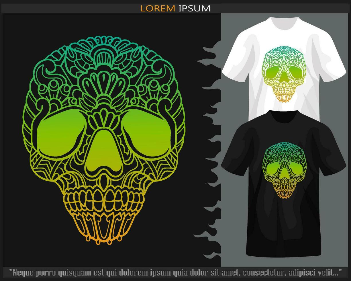 Gradient Colorful of skull head mandala arts isolated on black and white t shirt. vector