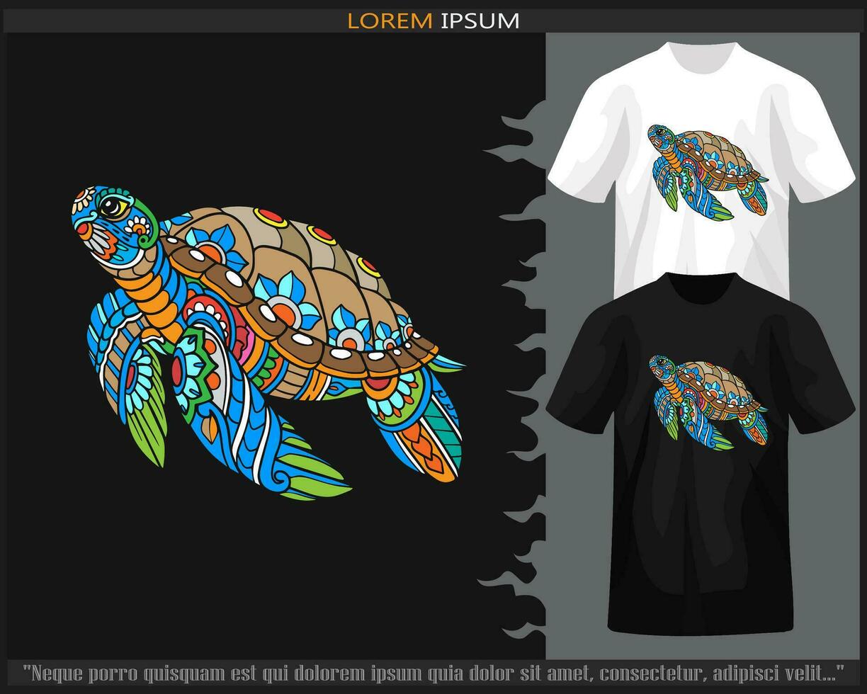 Colorful sea turtle mandala arts isolated on black and white t shirt. vector