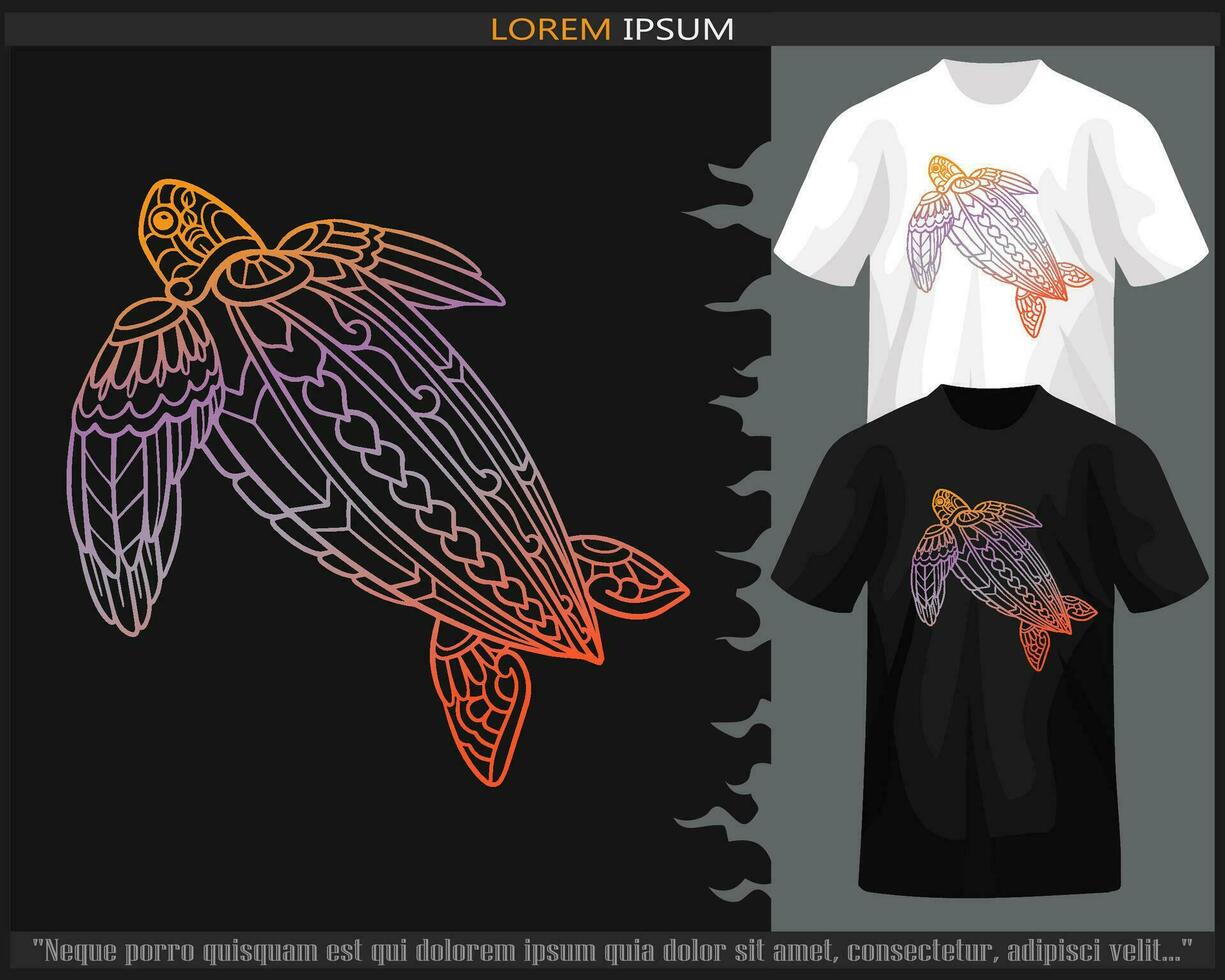 Gradient Colorful of sea turtle mandala arts isolated on black and white t shirt. vector
