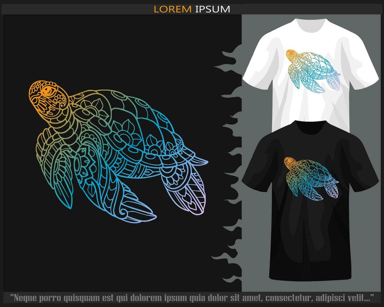 Gradient Colorful of sea turtle mandala arts isolated on black and white t shirt. vector