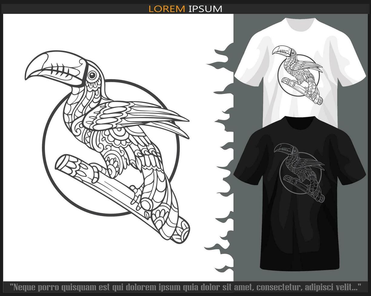 toucan bird mandala arts isolated on black and white t shirt. vector