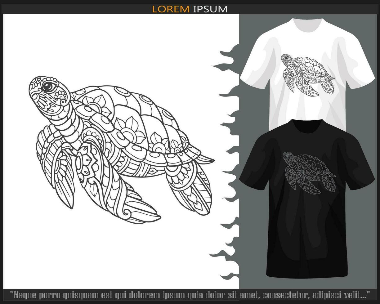 mar Tortuga mandala letras aislado en negro y blanco t camisa. vector