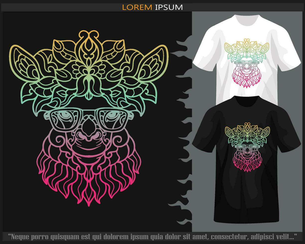 Gradient Colorful of alpaca mandala arts isolated on black and white t shirt. vector