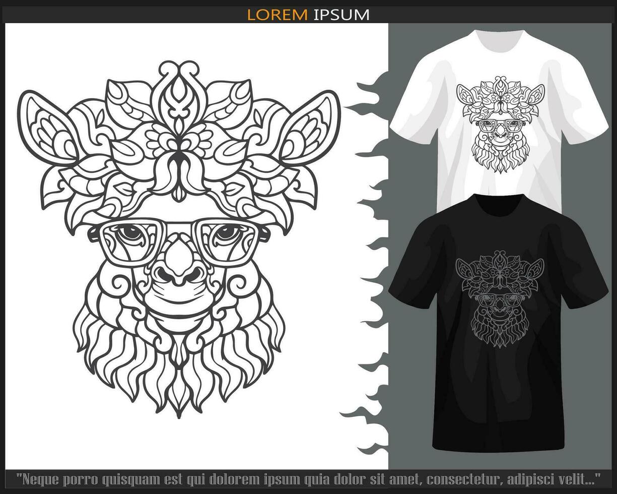 alpaca mandala arts isolated on black and white t shirt. vector