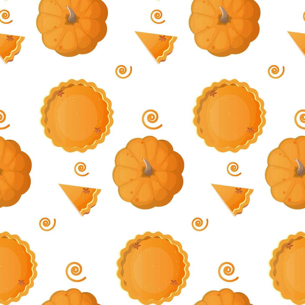 Pumpkin pie seamless pattern in cartoon style vector
