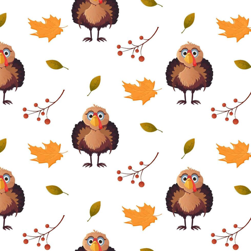 Seamless thanksgiving pattern thanksgiving turkey pumpkin and leaves vector