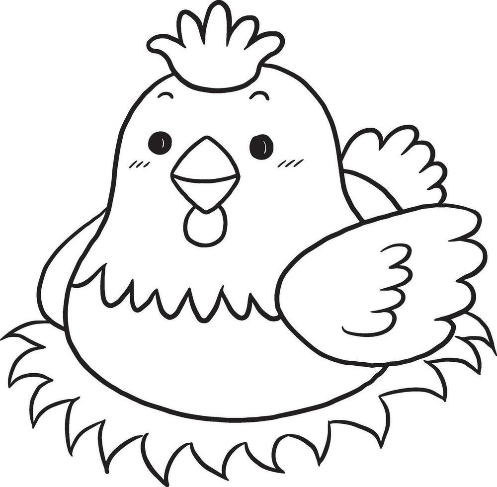 hen animal cartoon doodle kawaii anime coloring page cute illustration drawing clip art character chibi manga comic vector