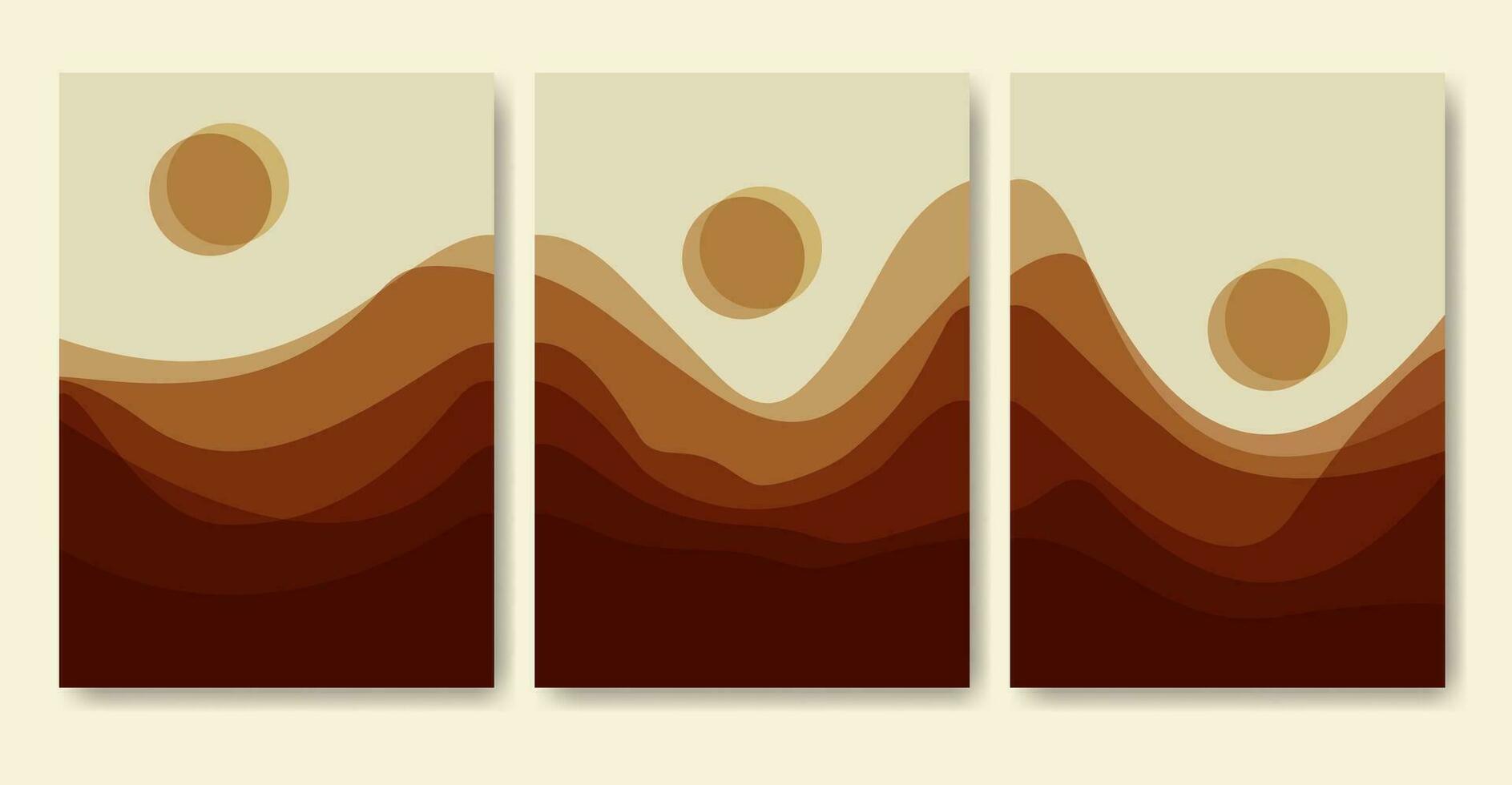 Abstract minimalist mountain landscape poster set. vector