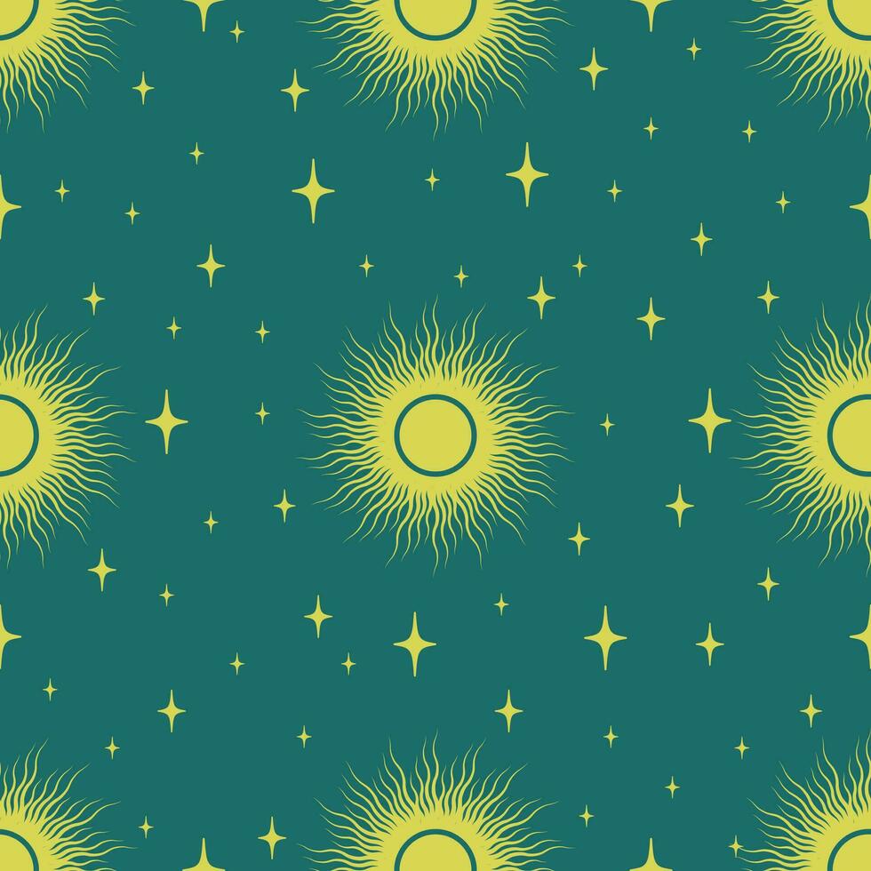 Vintage colorful illustration seamless pattern with retro sun vector