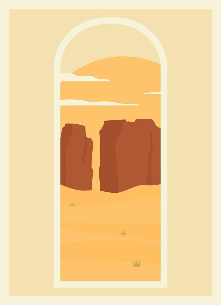 Morning desert landscape poster window view poster. vector