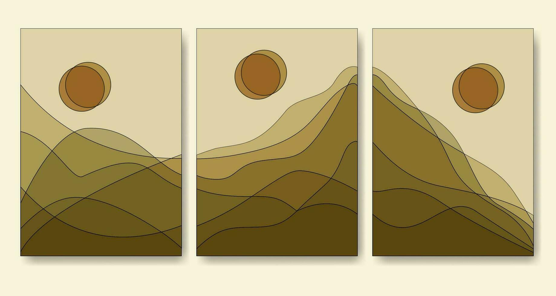 Abstract minimalist boho mountain landscape poster illustration set vector