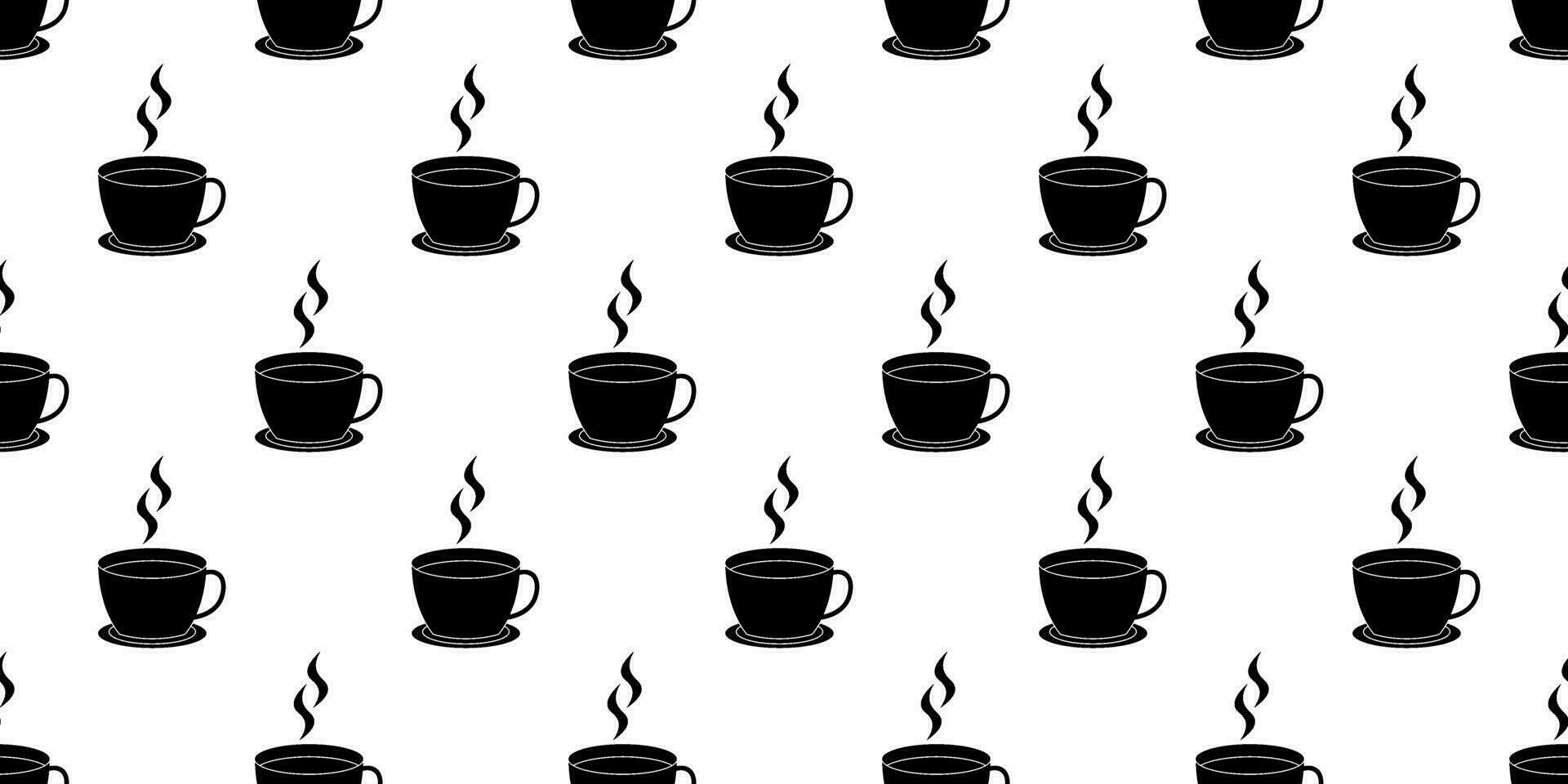 black white hot coffee or tea cup seamless pattern vector