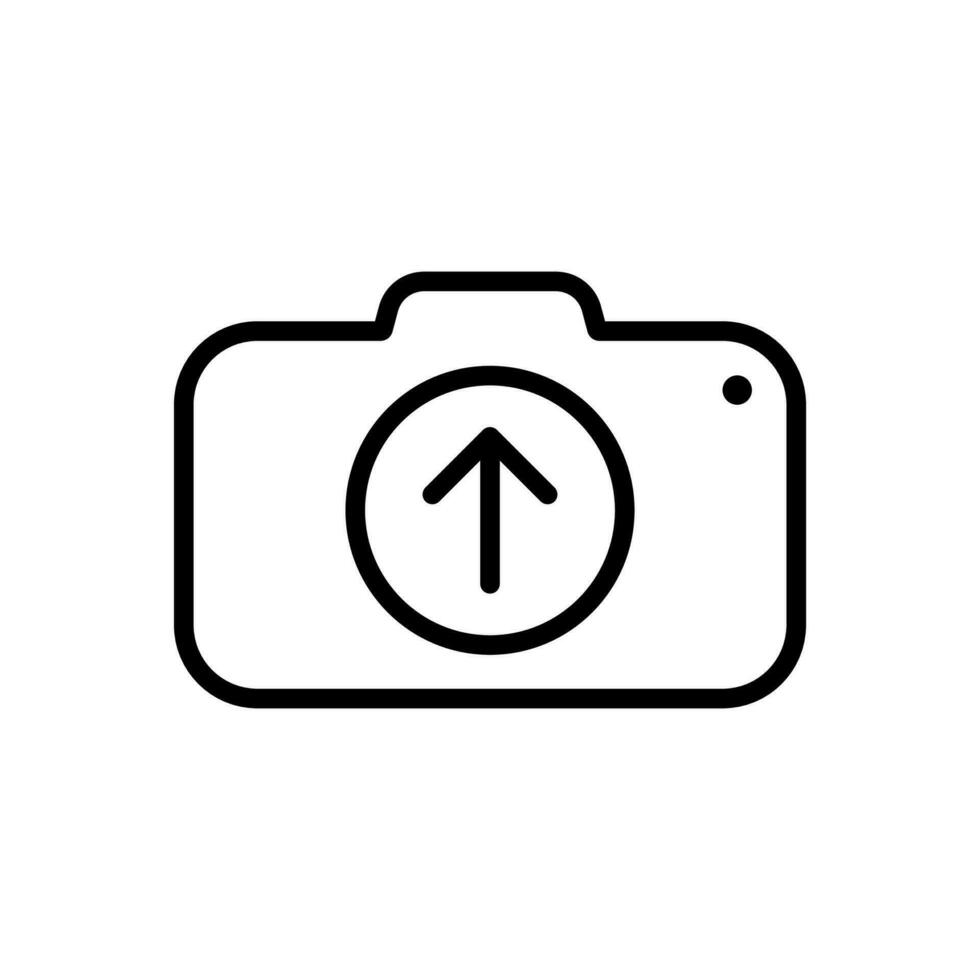 Upload photo, upload from camera icon in line style design isolated on white background. Editable stroke. vector