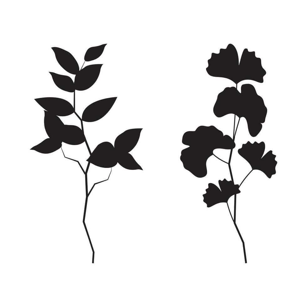 conjunto de silueta ramas con hoja en moderno estilo. vector hojas aislado en blanco antecedentes. mano dibujado decorativo botánico elementos