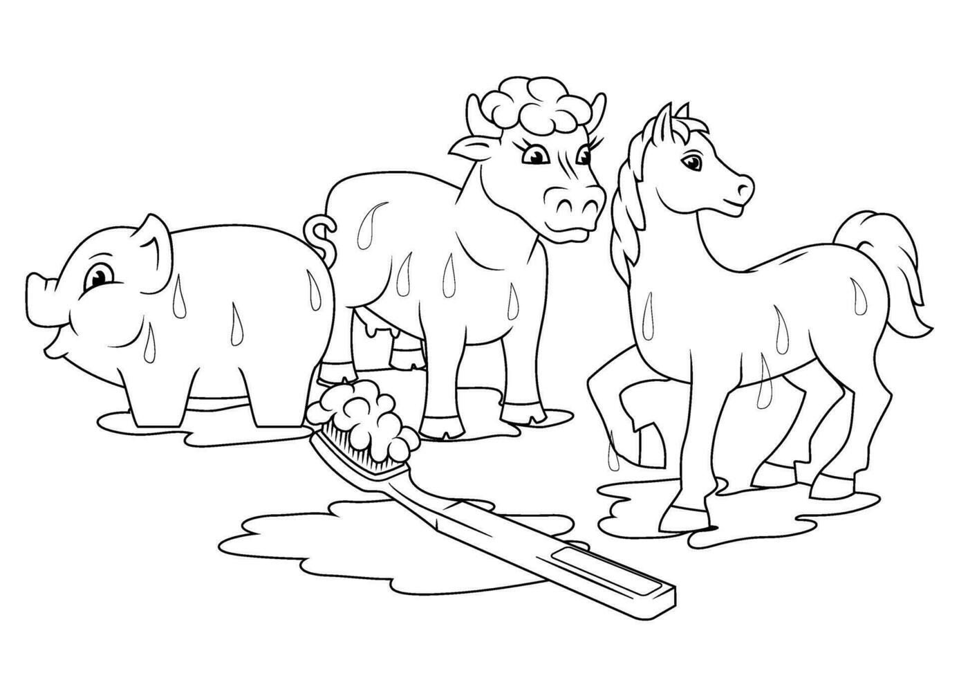 Washing Toys. Coloring page for kids. vector