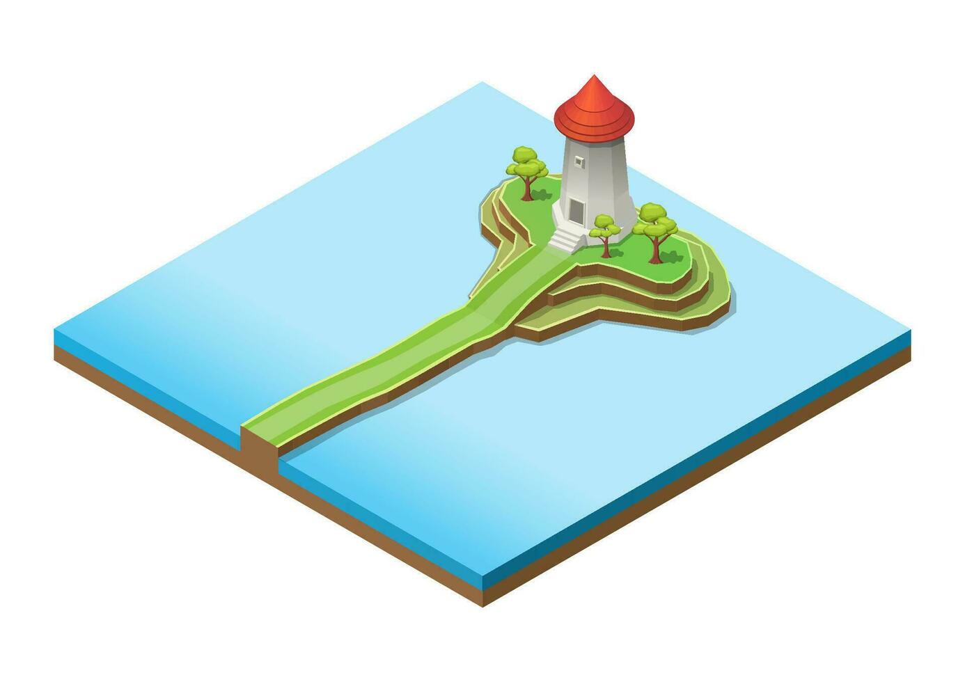 isometric cute lighthouse tower building vector