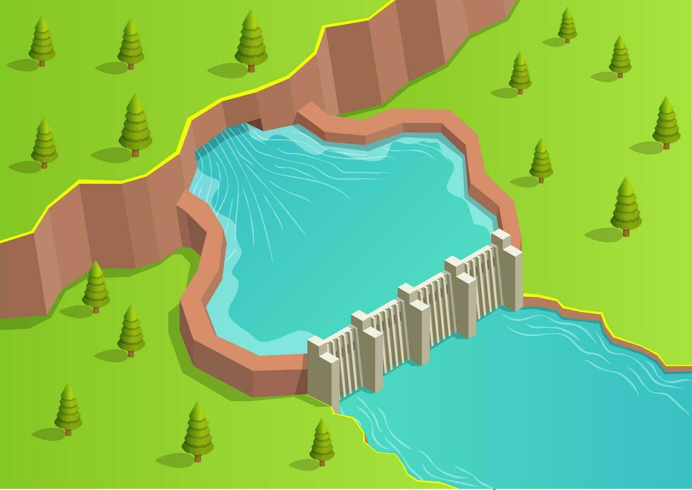 Isometric river with dam vector