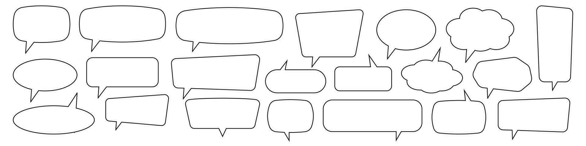 Set of line speech bubbles with editable stroke. Speak bubble text, cartoon chatting box, message box. Blank empty vector speech bubbles. Cartoon balloon word design.